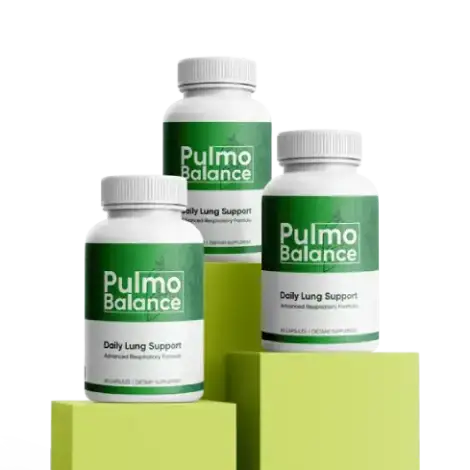 Pulmo Balance respiratory support supplement bottle promoting healthy lung function